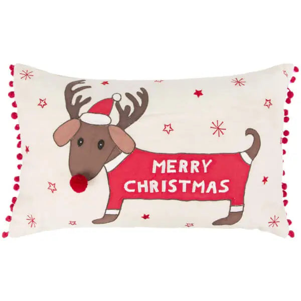 Dachshund Raindeer Cushion- Merry Christmas