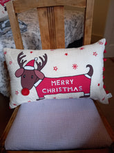 Load image into Gallery viewer, Dachshund Raindeer Cushion- Merry Christmas
