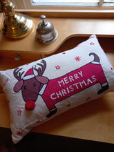 Load image into Gallery viewer, Dachshund Raindeer Cushion- Merry Christmas
